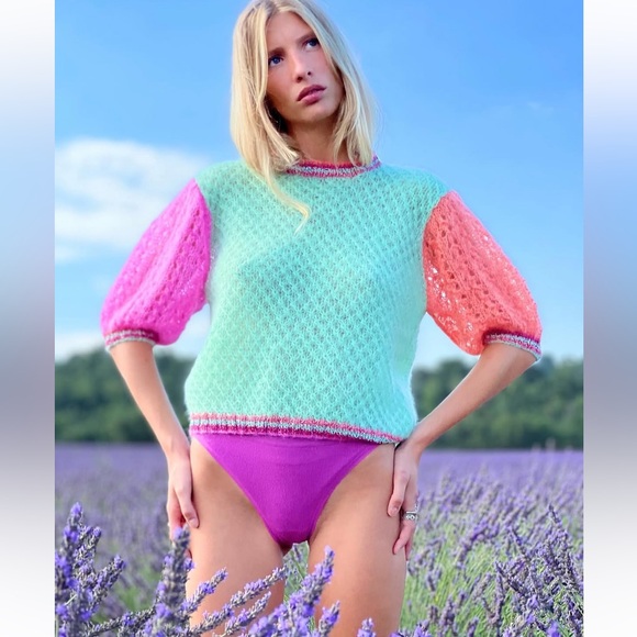 NWT Rose Carmine Mohair Balloon Sleave Sweater M - Picture 8 of 8